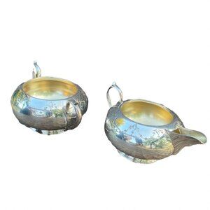 BEAUTIFUL Creamer and Sugar Bowl Set of 2 Hard White Metal Made in England